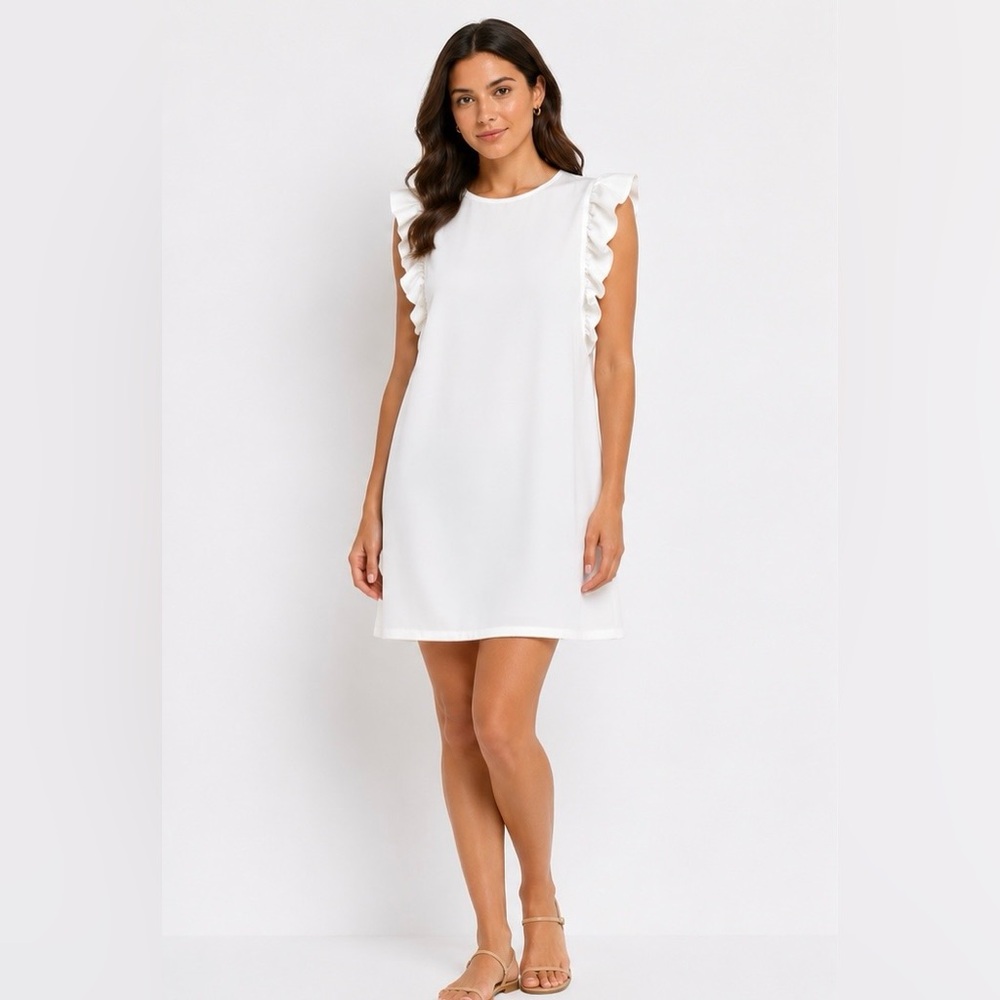 The Impeccable Pig White Ruffle Sleeve‎ Mini Dress L